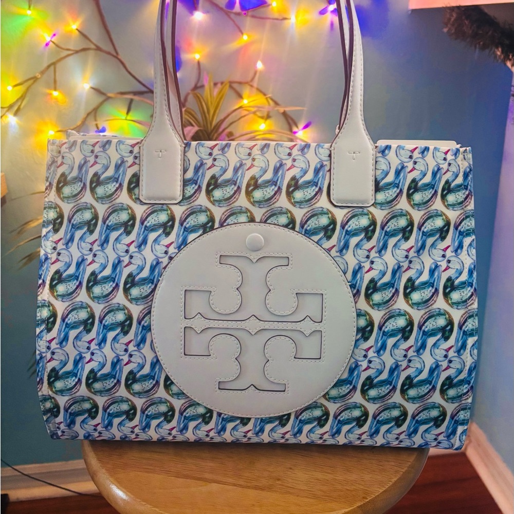 Tory Burch NWT Blue Swan Printed Ella Tote